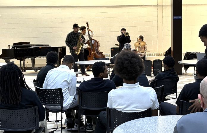 Rodney Whitaker Group playing instruments for students and staff